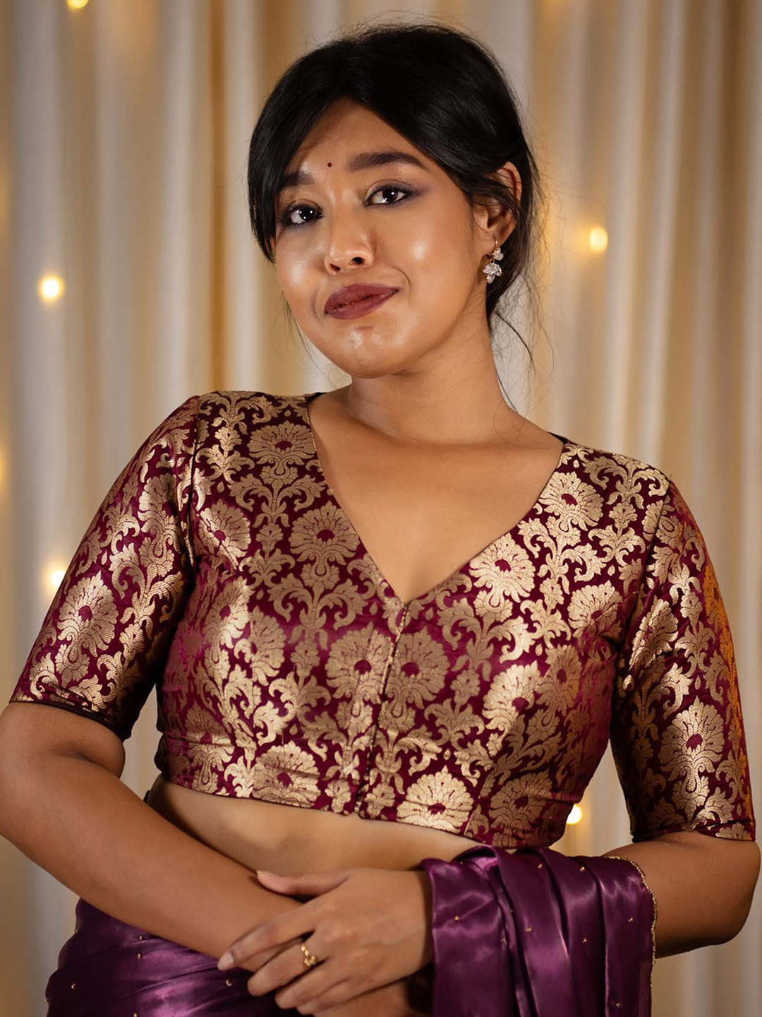 I LOVE SAREES Woven Design Padded Banarasi Saree Blouse