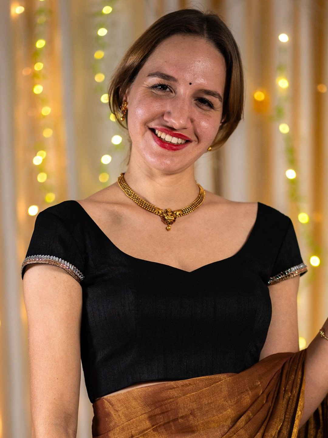 I LOVE SAREES Sweertheart-Neck Short Sleeve Saree Blouse