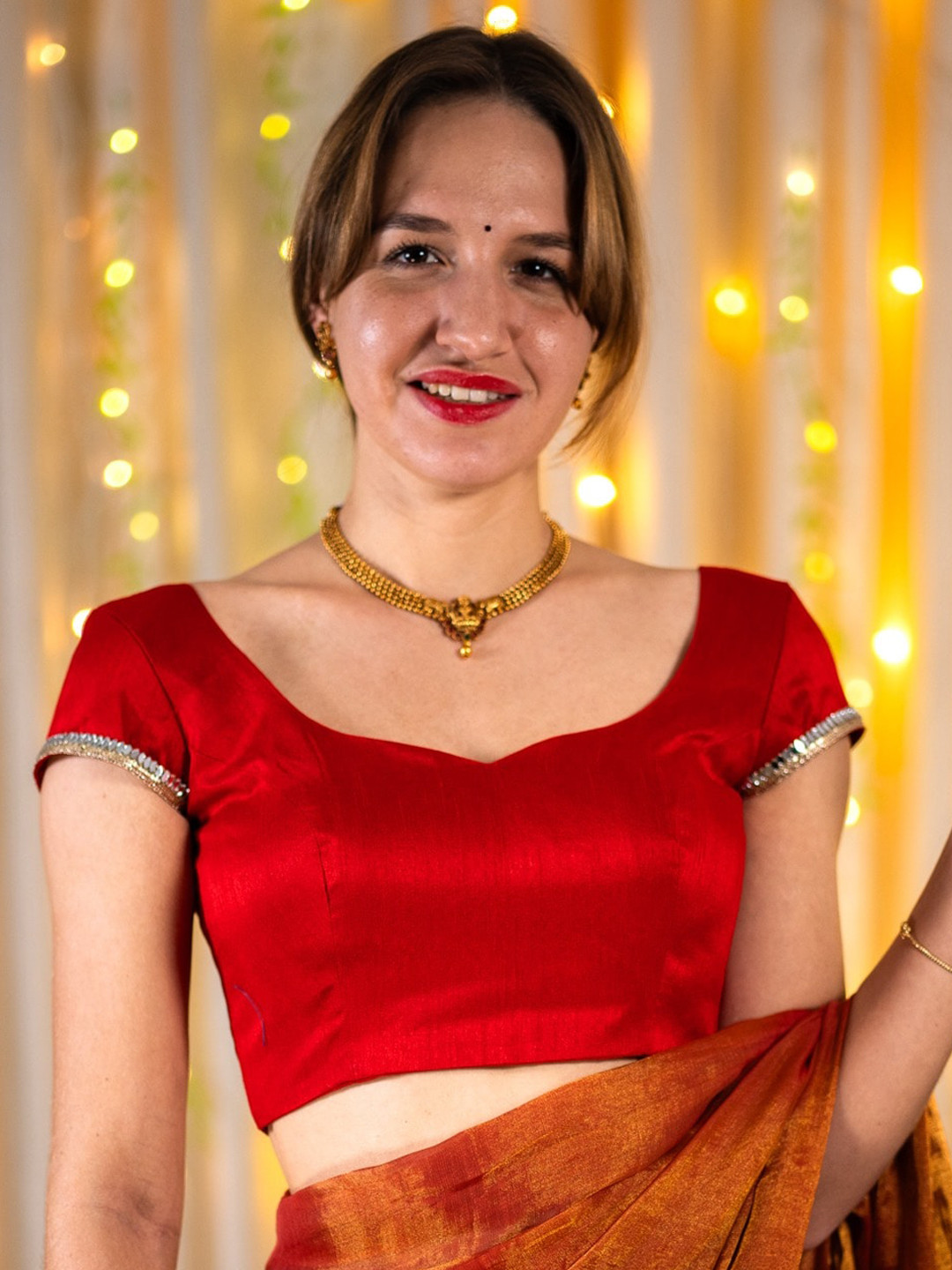 I LOVE SAREES Mirror Work Silk Saree Blouse