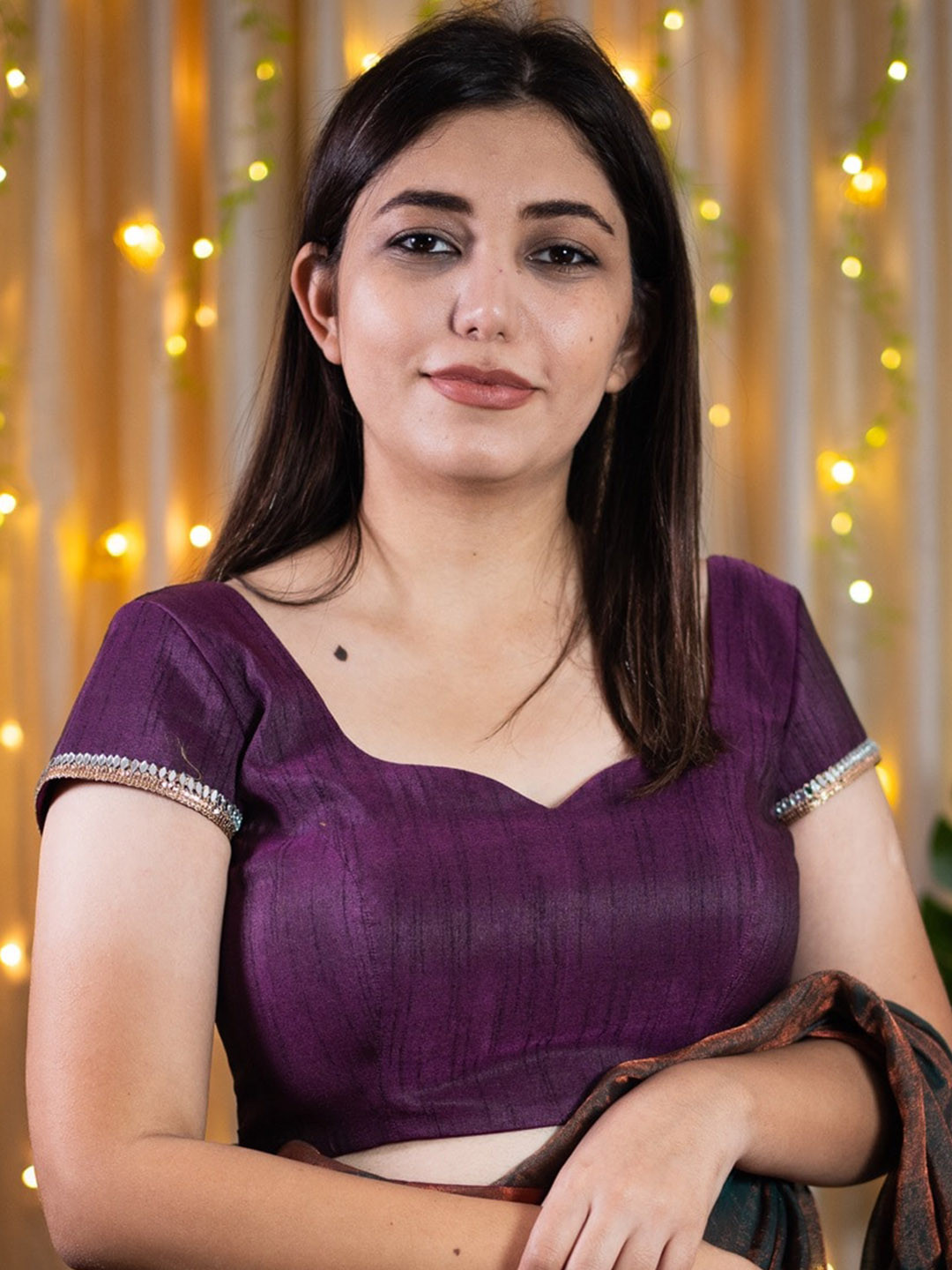 I LOVE SAREES Sweetheart Neck Padded Mirror Work Saree Blouse