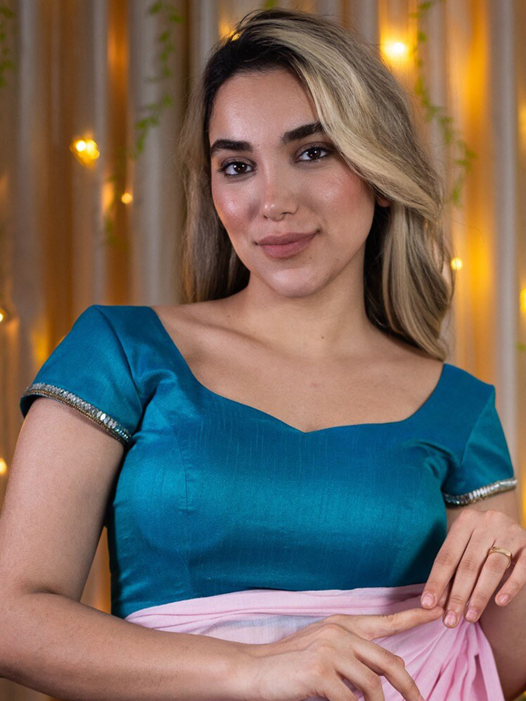 I LOVE SAREES Cap Sleeves Silk Readymade Saree Blouse