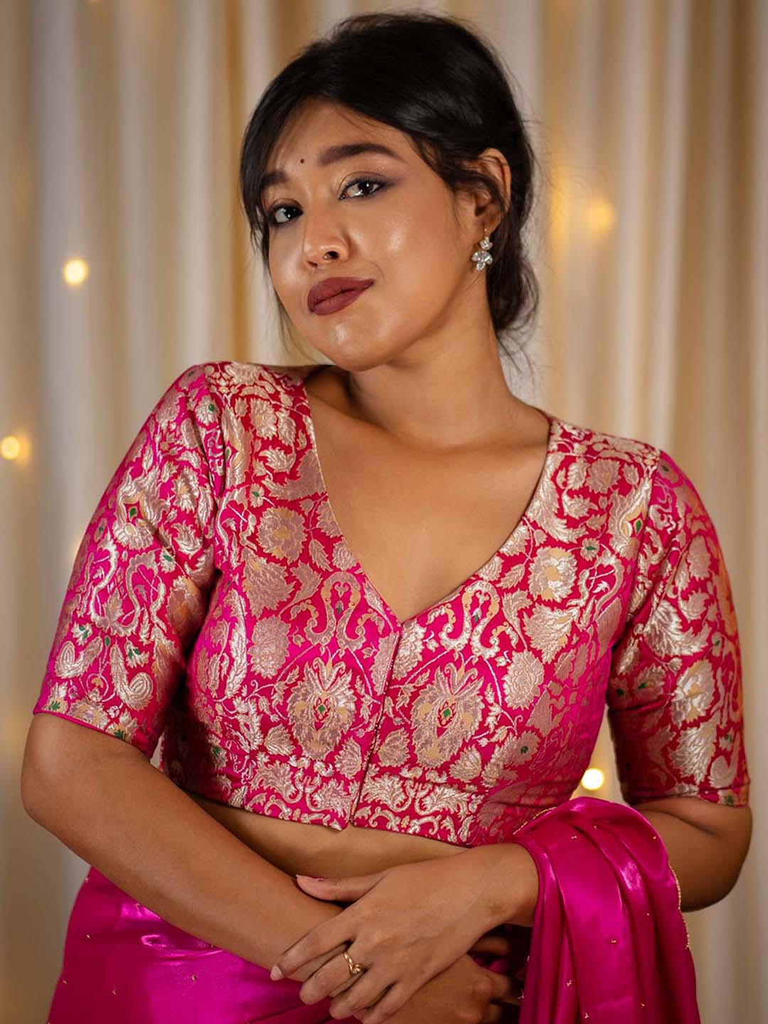 I LOVE SAREES Woven-Designed Silk Saree Blouse