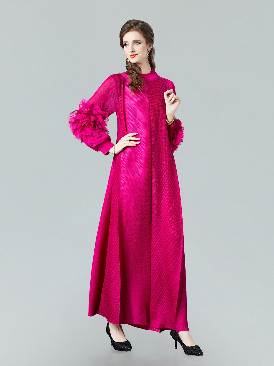 JC Collection Self Design High Neck Maxi Dress With Ruffles Detail