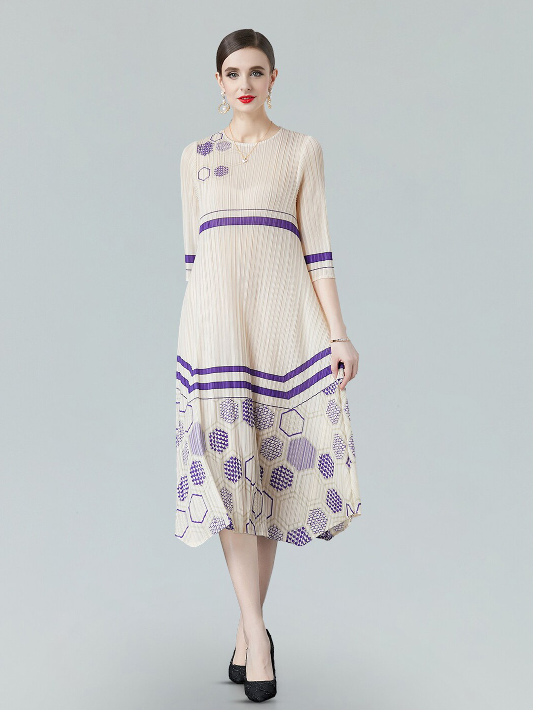 JC Collection Geometrioc Printed Fit & Flare Midi Dress