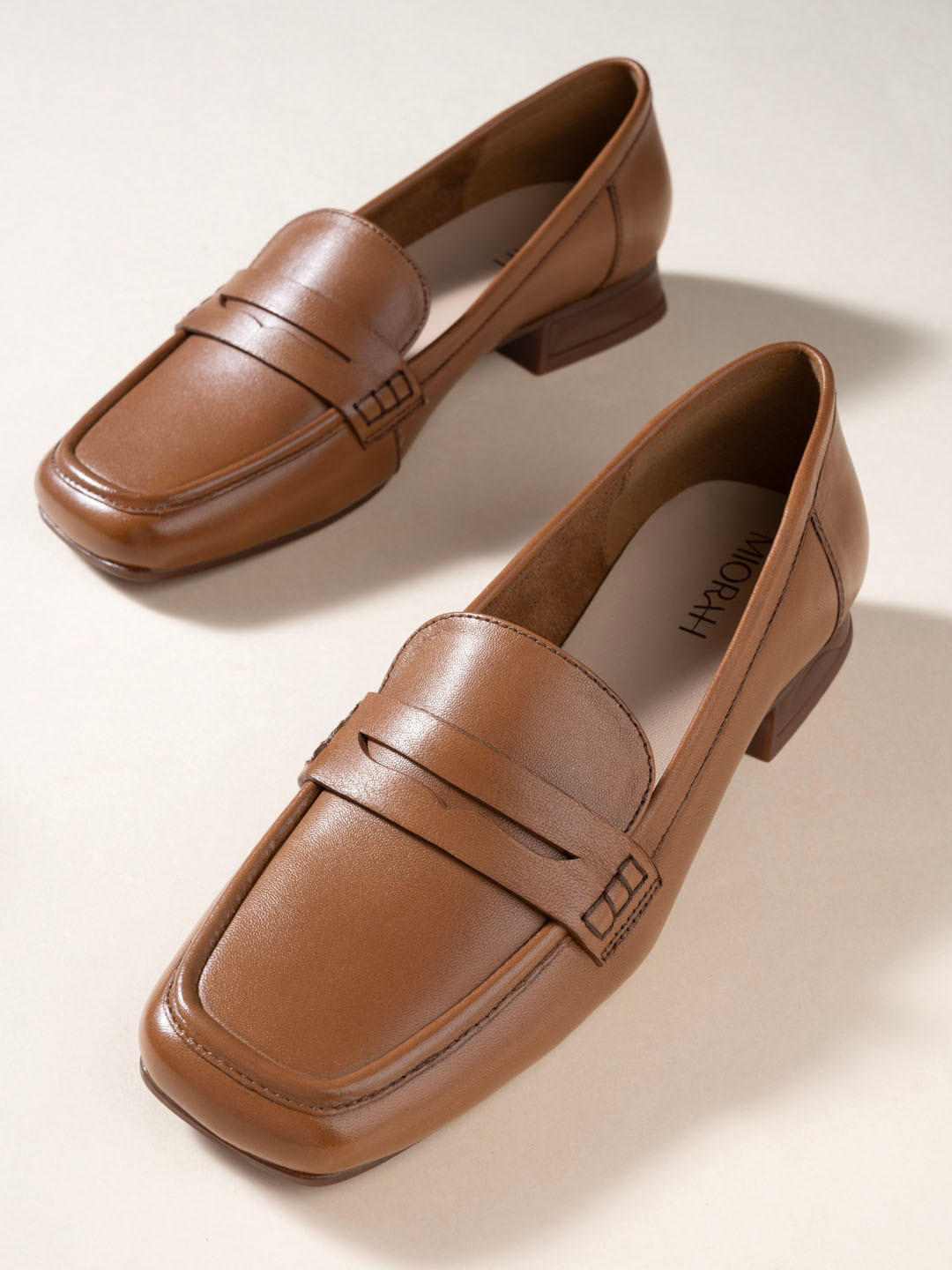 MIORAH Square Toe Lightweight Leather Penny Loafers