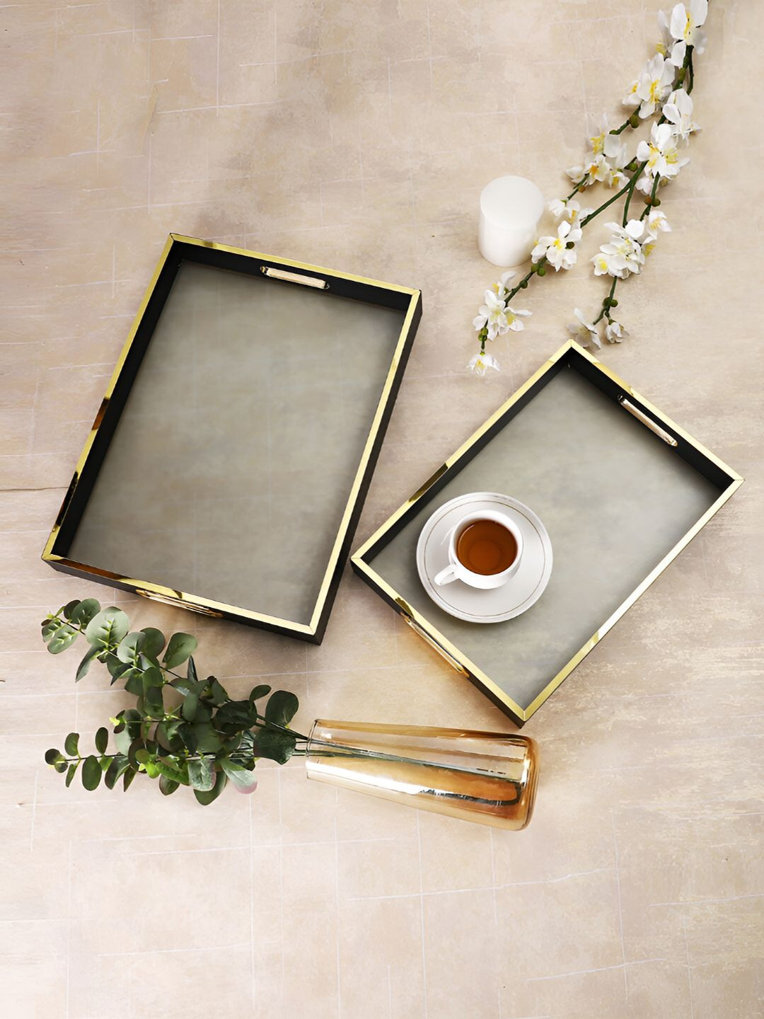TAYHAA Set Of 2 Transparent Glass Serving Tray