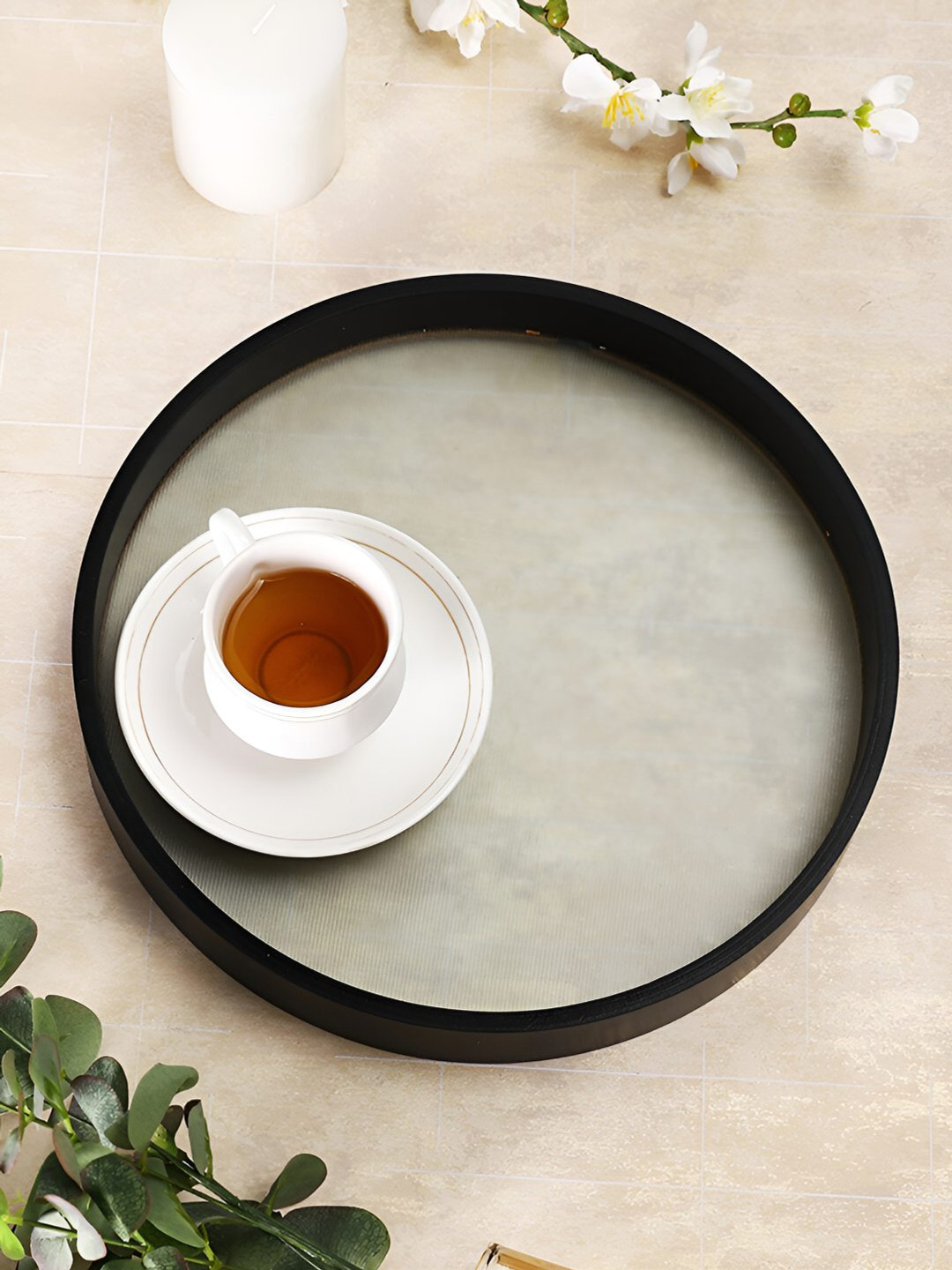 TAYHAA Transparent Wooden Glass Serving Tray