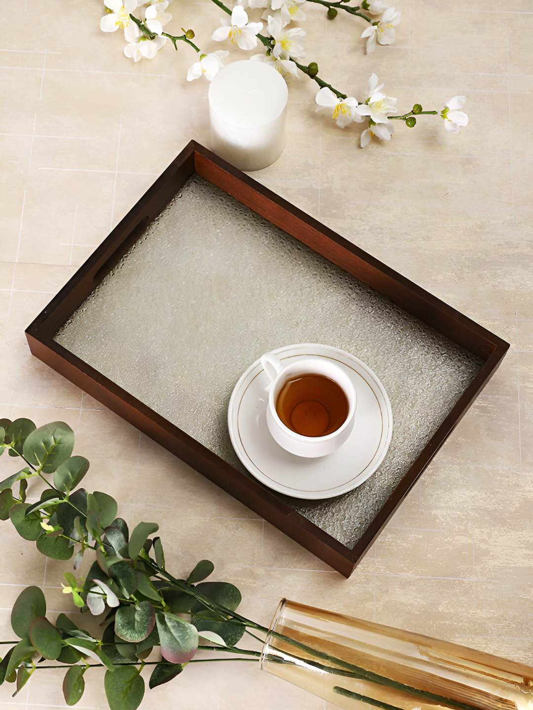 TAYHAA Transparent & Brown Hammered Serving Tray