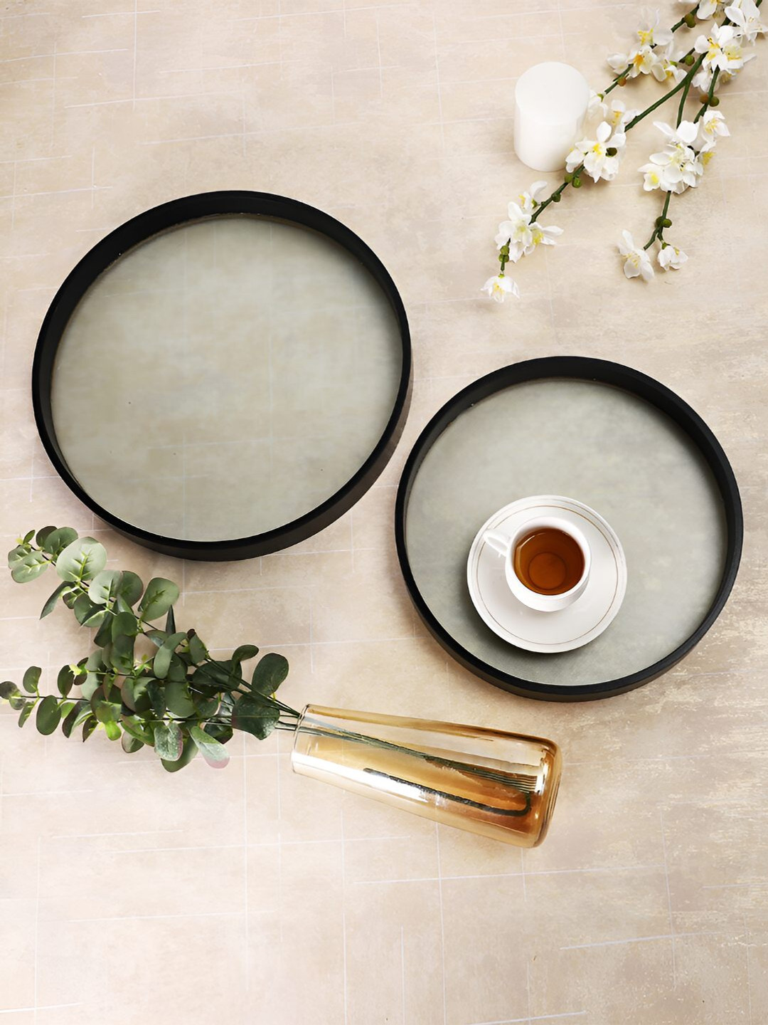 TAYHAA 2Pcs Transparent Glass Circular Shaped Serving Tray