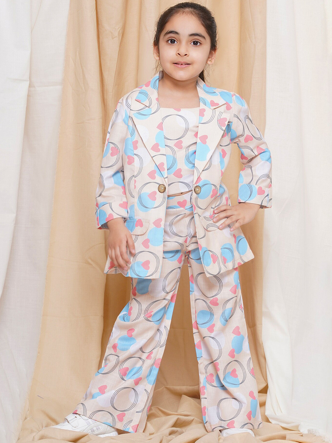 Aj DEZInES Girls Conversational Printed crop top With Trouser &  Jacket