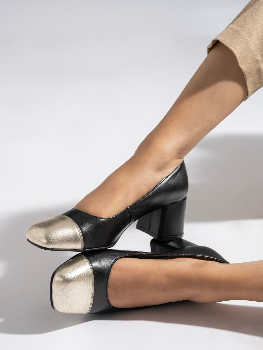 MIORAH Leather Square Toe Block Heeled Pumps