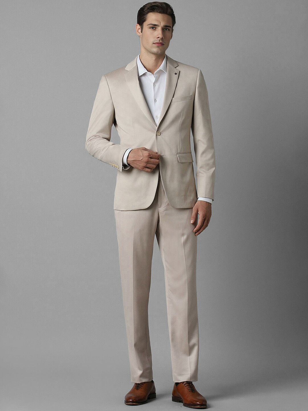 Louis Philippe Men  Beige Slim-Fit Single-Breasted Formal Two-Piece Formal Suit