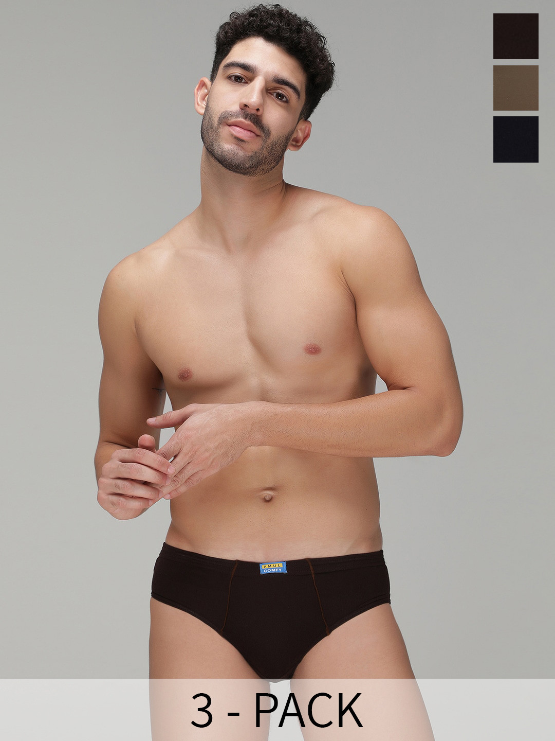 AMUL COMFY Pack Of 3 Mid Rise Pure Cotton Basic Briefs AC-CBRIIE-CB-NY-LBR-XL-3PC