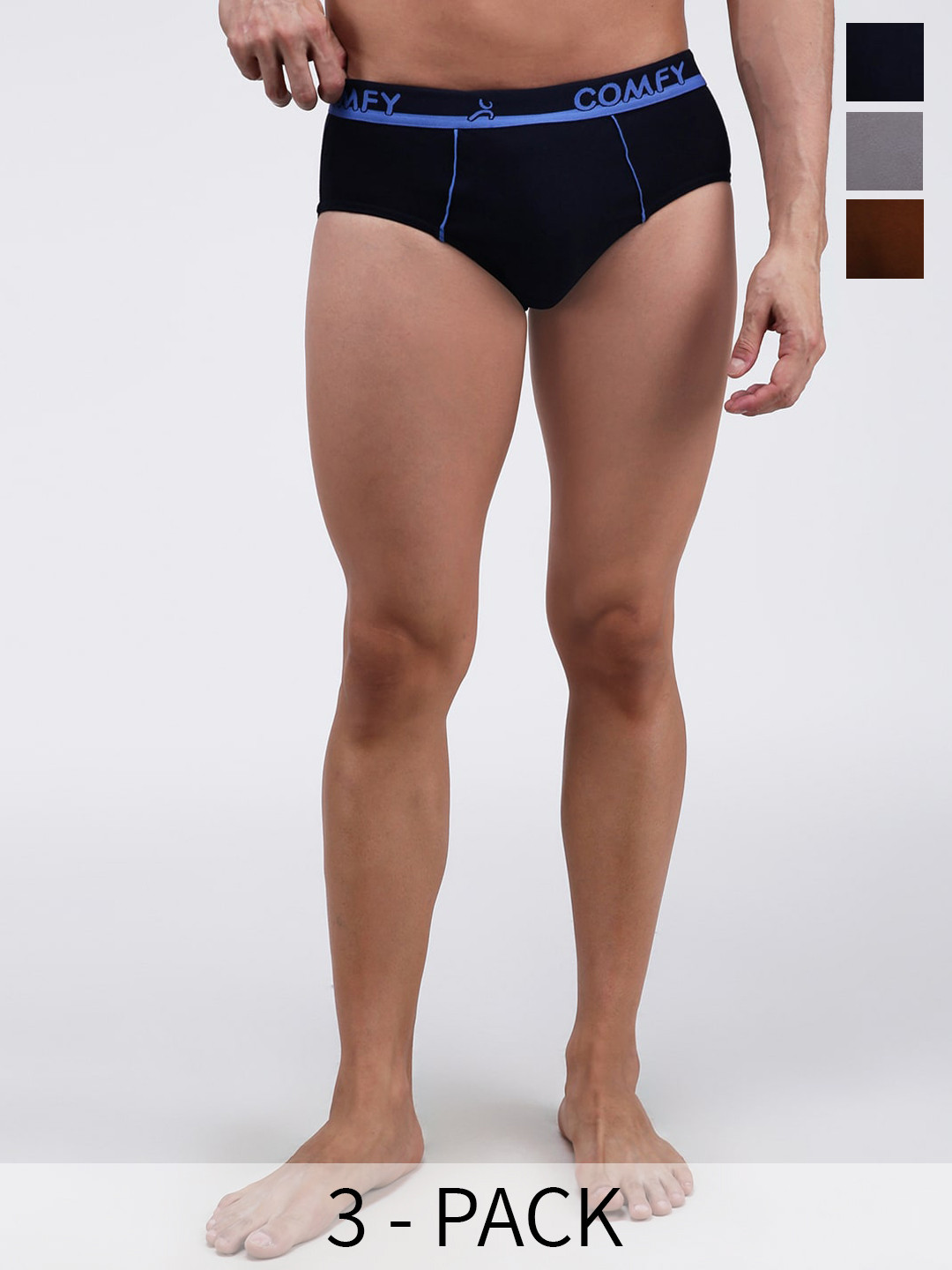 AMUL COMFY Pack Of 3 Mid Rise Pure Cotton Basic Briefs AC-CBRIOE-NY-LBR-SGRY-XL-3PC