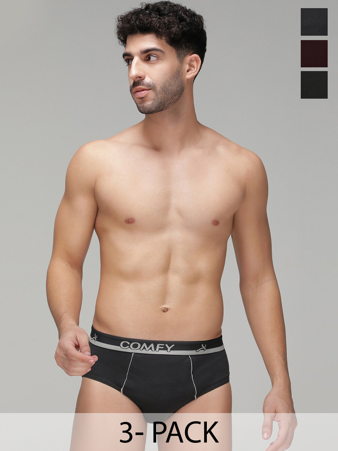 AMUL COMFY Pack Of 3 Mid Rise Pure Cotton Basic Briefs AC-CBRIOE-OL-CH-RW-XS-3PC