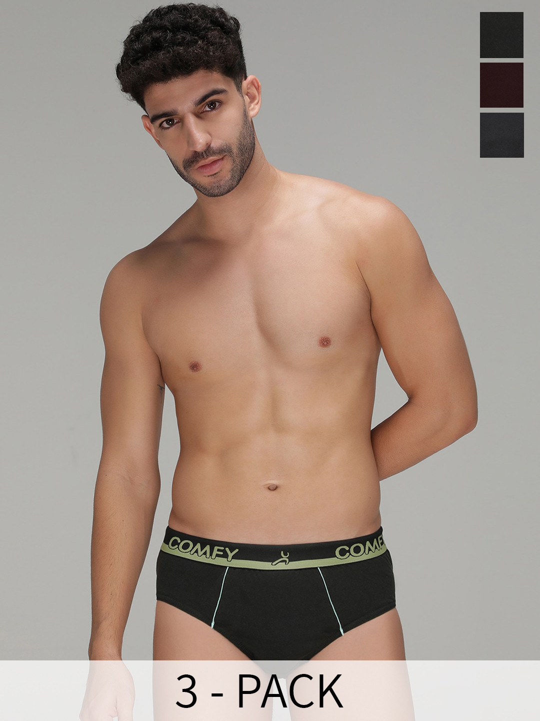 AMUL COMFY Pack Of 3 Pure Cotton Mid Rise Basic Briefs AC-CBRIOE-OL-CH-RW-3XL-3PC