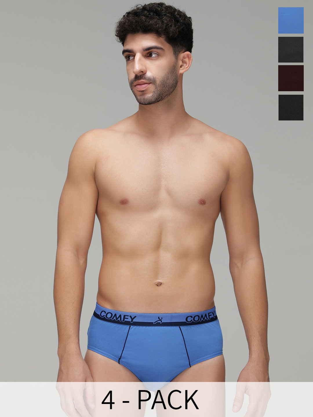 AMUL COMFY Pack Of 4 Mid Rise Pure Cotton Basic Briefs AC-CBRIOE-SB-OL-RW-CH-XL-4PC
