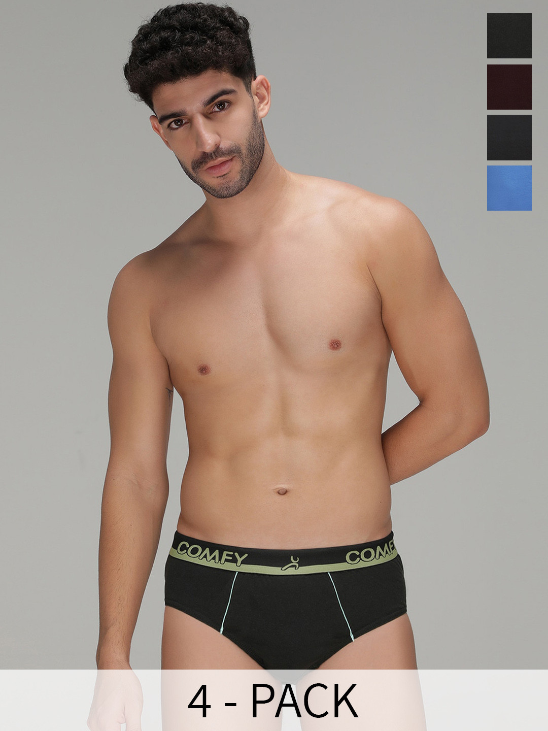 AMUL COMFY Men Pack Of 4 Pure Cotton Basic Briefs- AC-CBRIOE-SB-OL-RW-CH-S-4PC