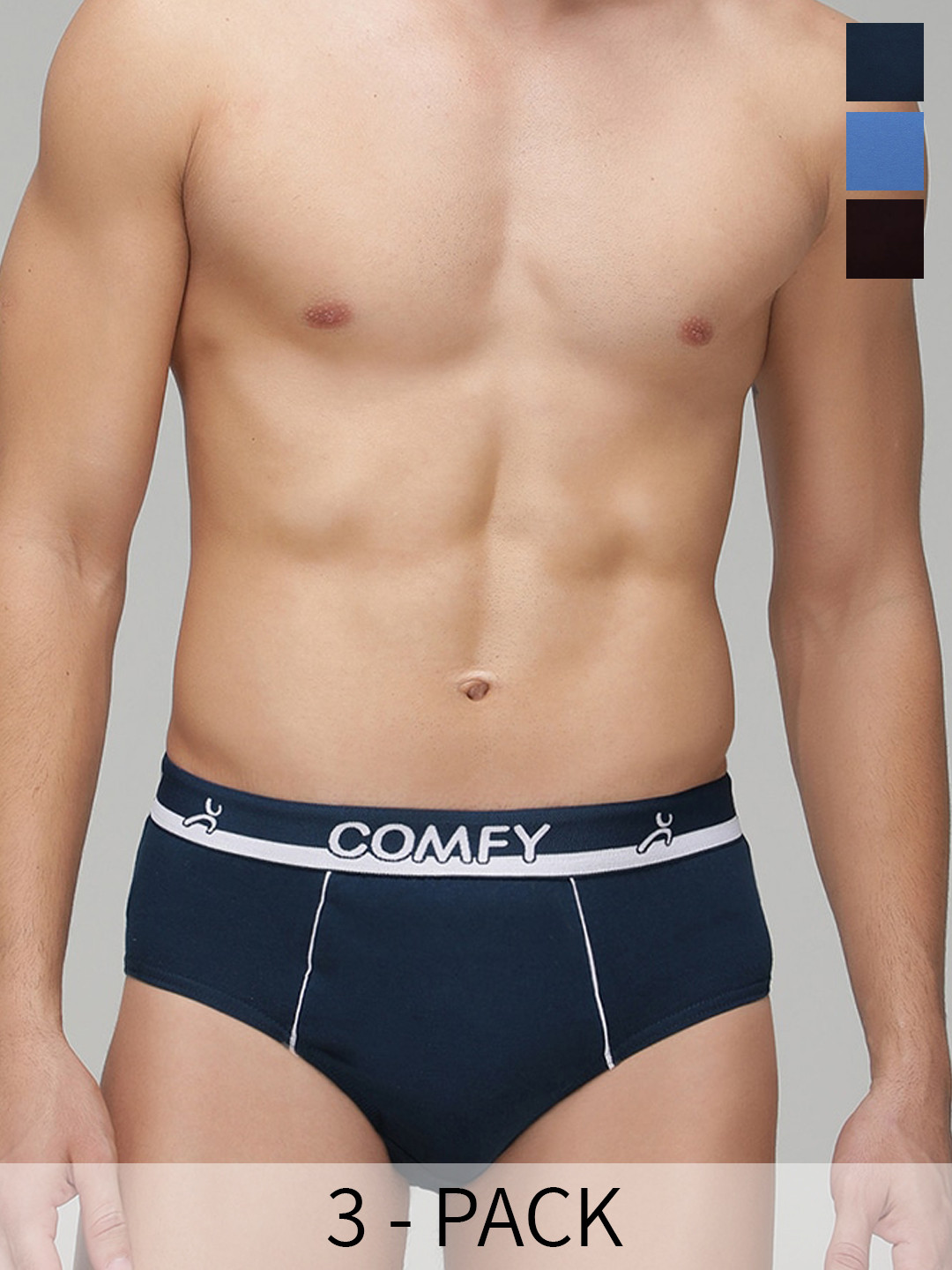 AMUL COMFY Pack Of 3 Mid Rise Pure Cotton Basic Briefs AC-CBRIOE-SB-AF-CB-S-3PC
