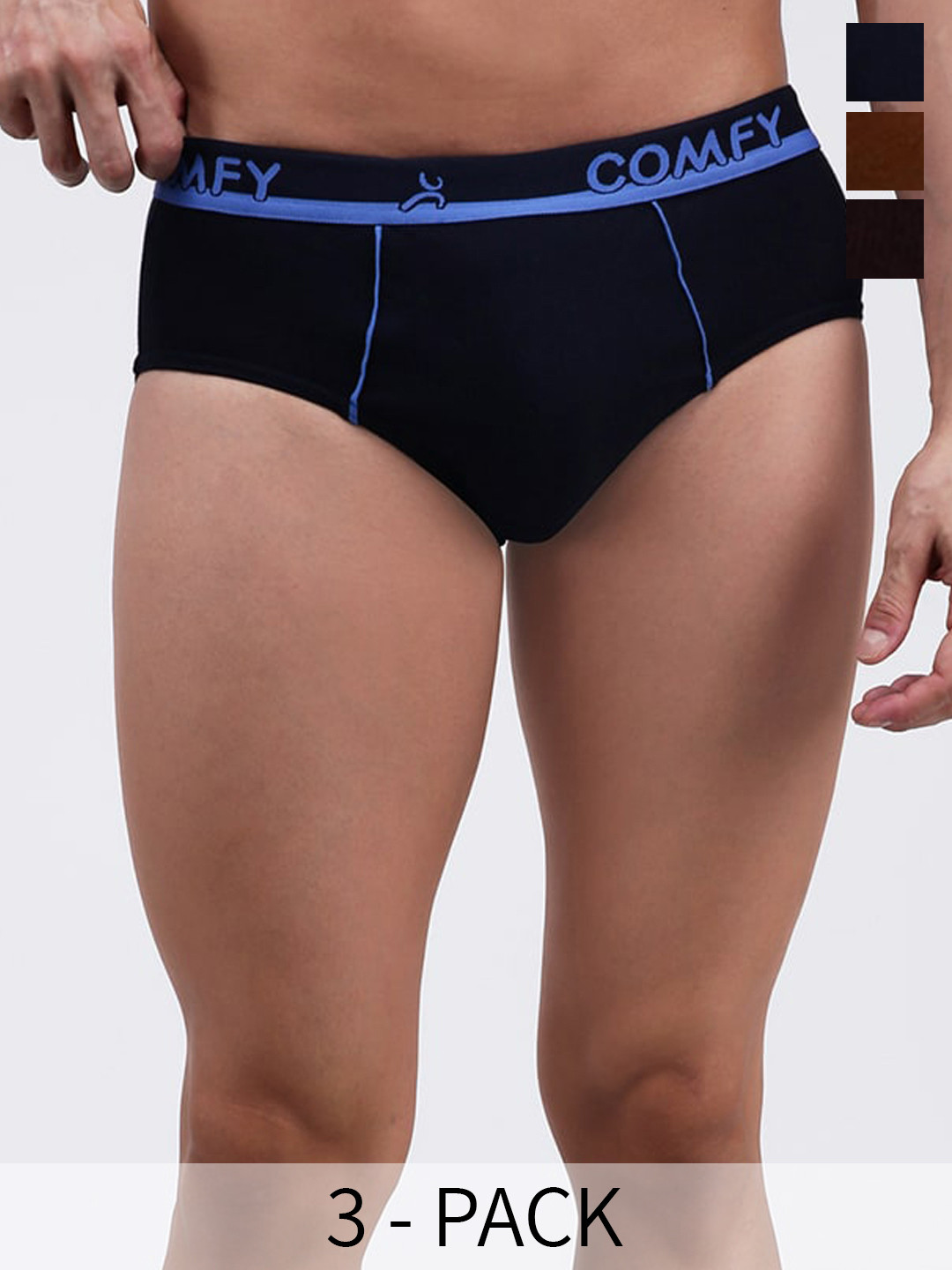 AMUL COMFY Men's Pack Of 3 Cotton Basic Briefs AC-CBRIOE-CB-NY-LBR-L-3PC