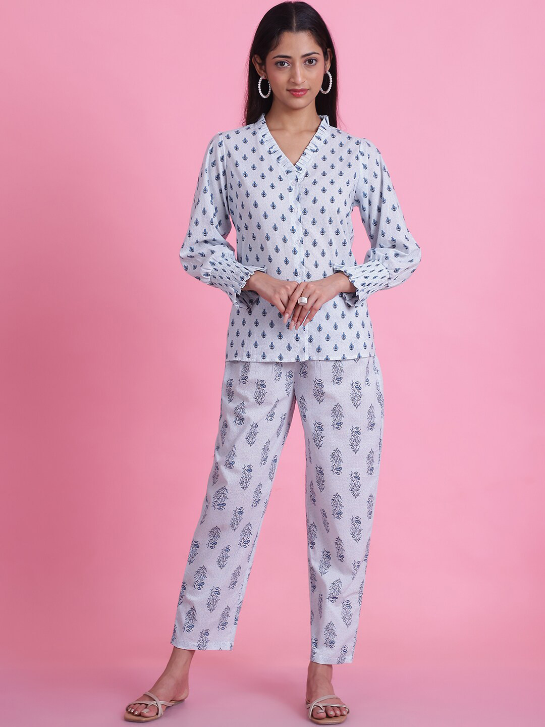 Prakrti Women Printed Cotton Top With Trousers Coords Set