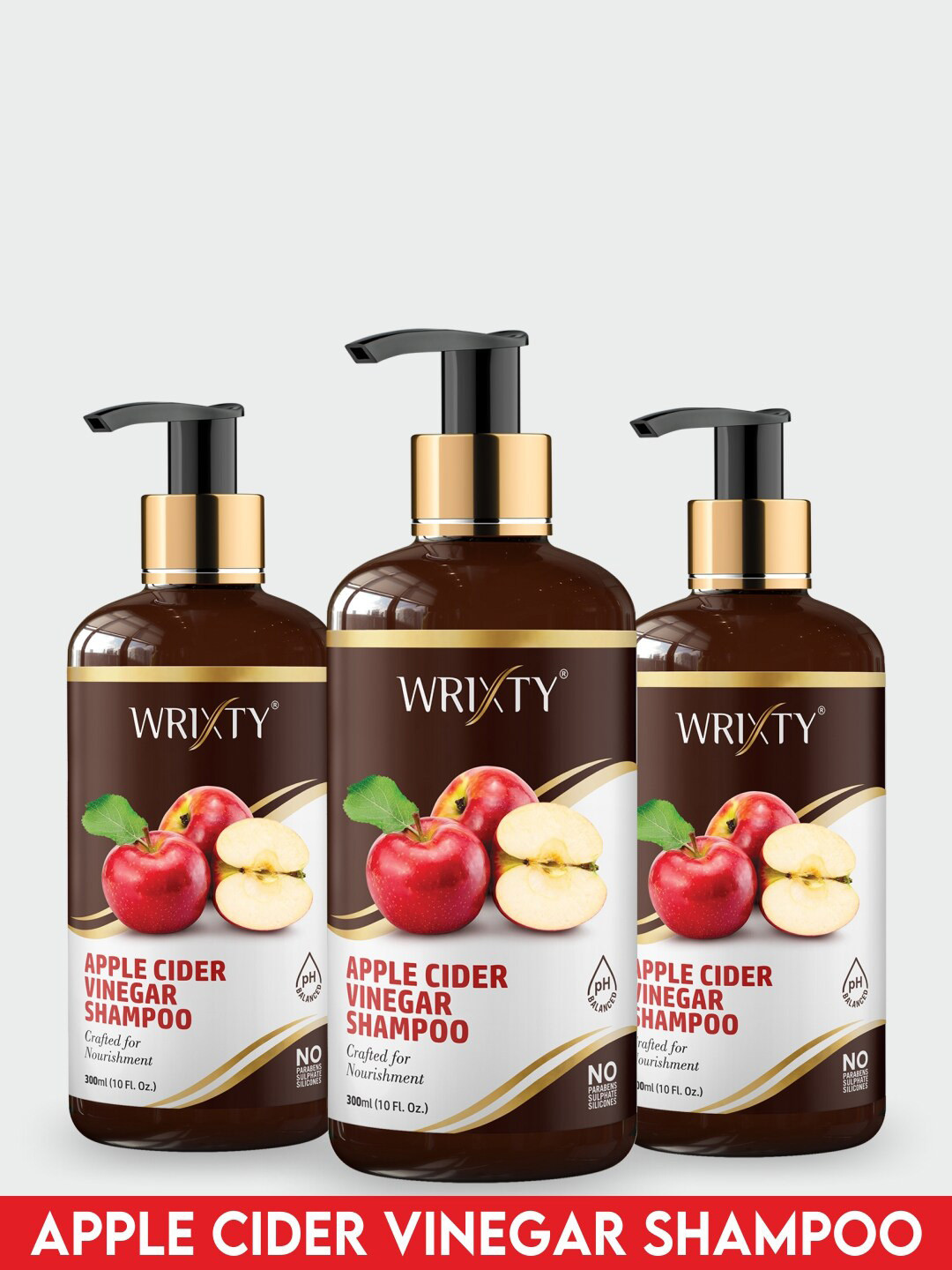 Wrixty Set Of 3 Apple Cider Vinegar Shampoo - 300ml Each