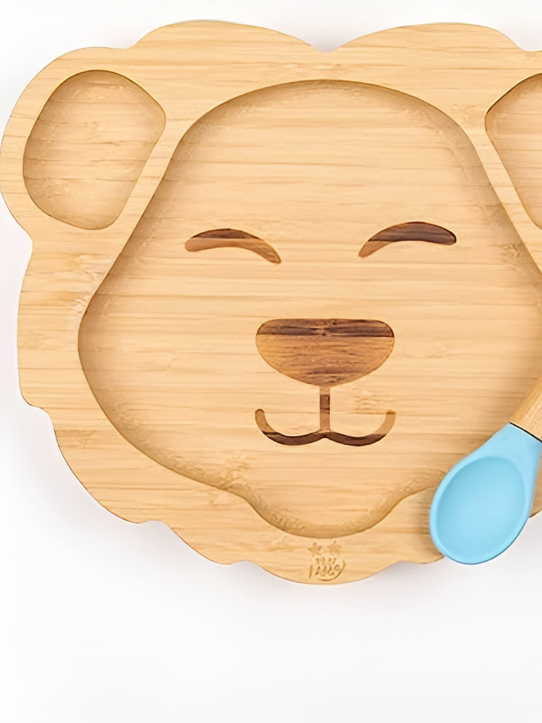 Starkiddo Brown & Blue Leo-Shape Bamboo Plate With Spoon