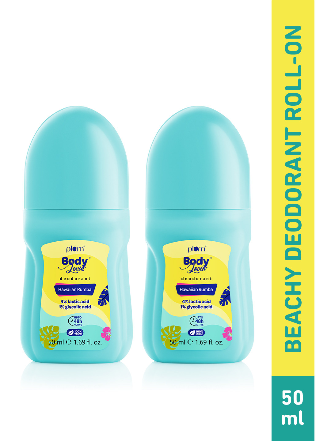 Plum Set of 2 BodyLovin' 48 Hour Odor Control Hawaiian Rumba Deodorant Roll On - 50ml each