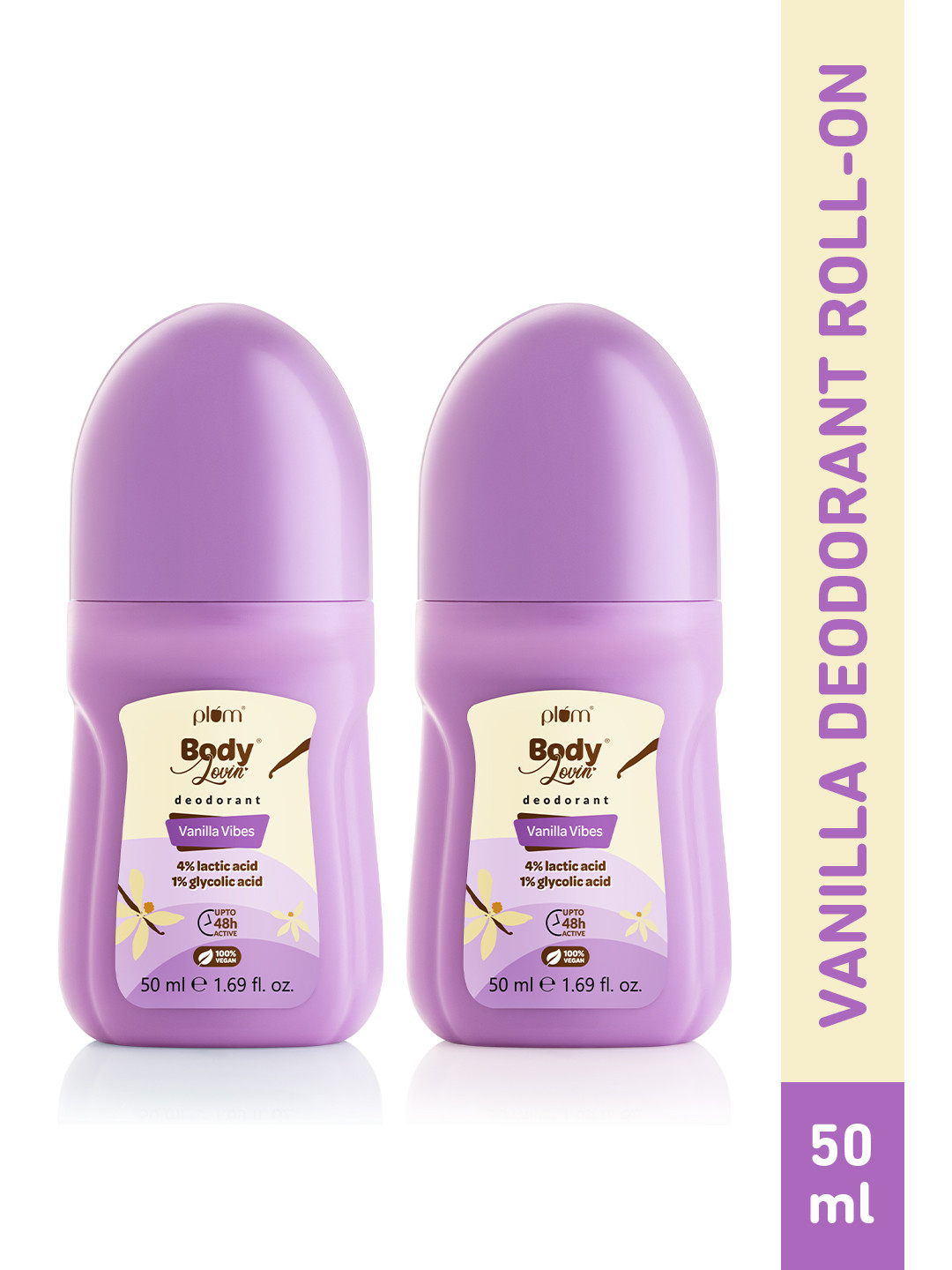 Plum Set of 2 BodyLovin' Vanilla Vibes Deodorant Roll-On To Control Odor - 50ml each