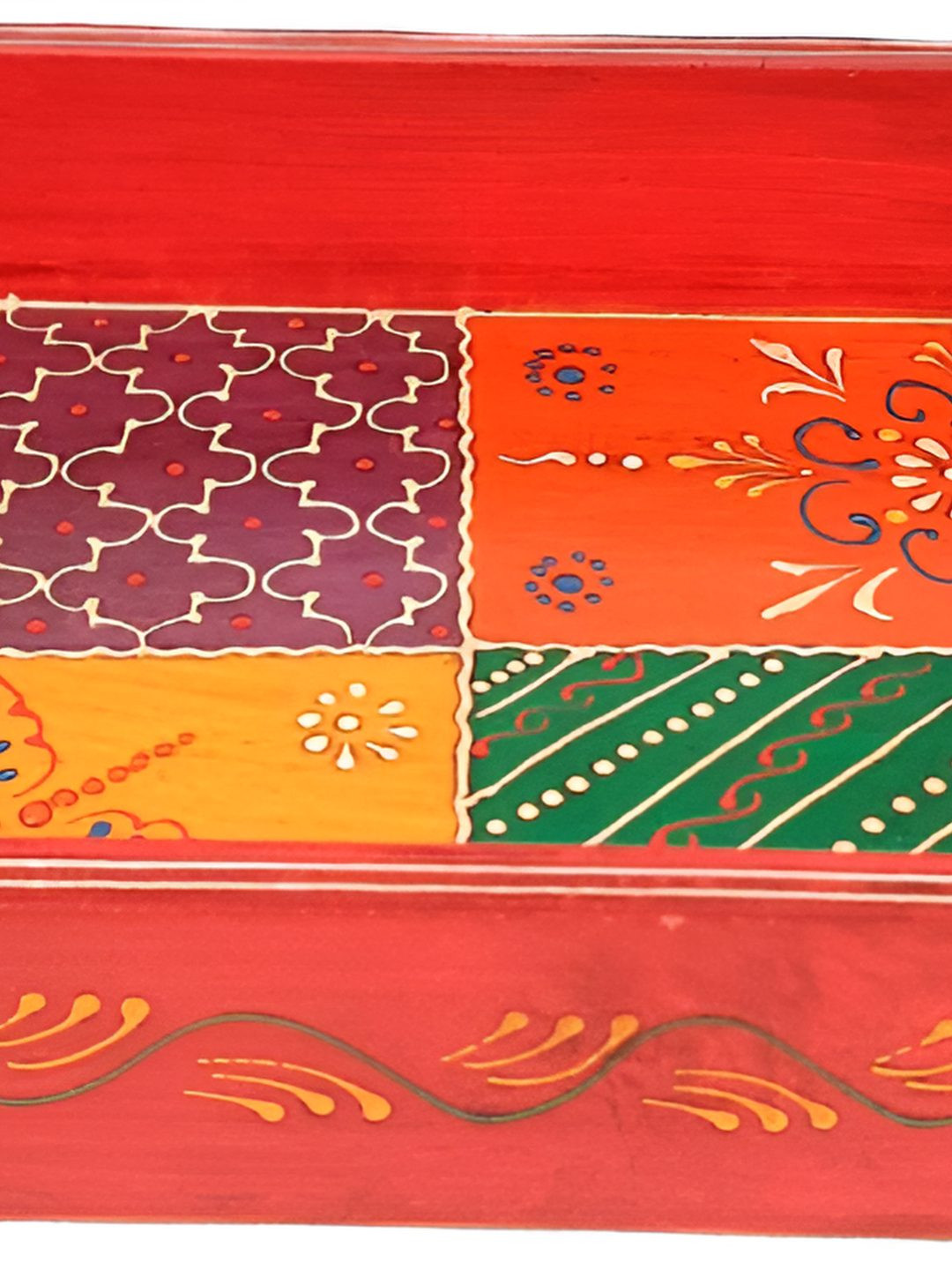 apka mart Red & Green Painted Wooden Serving Tray