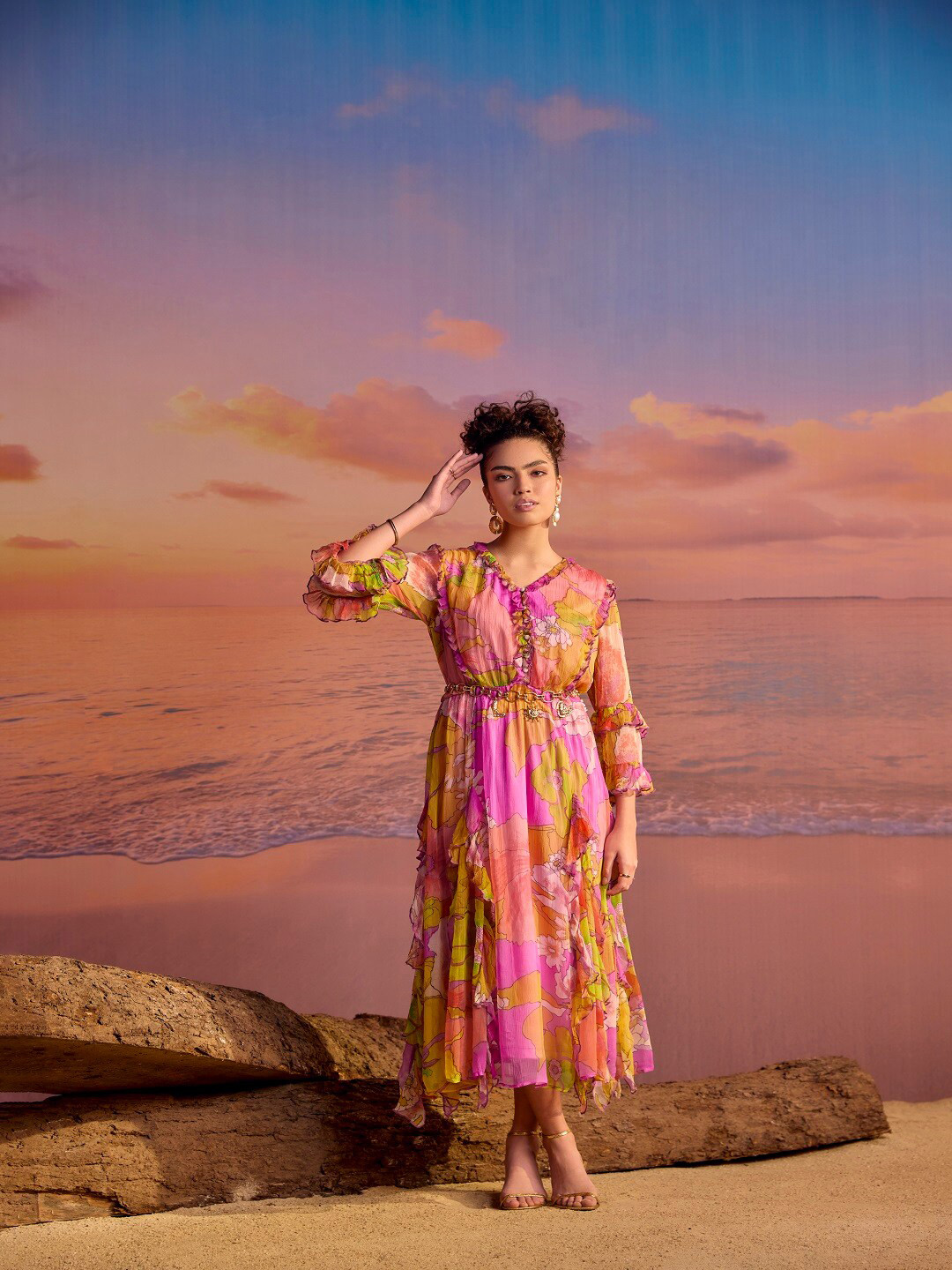 BOHO CHIC Floral Printed Chiffon Maxi Dress