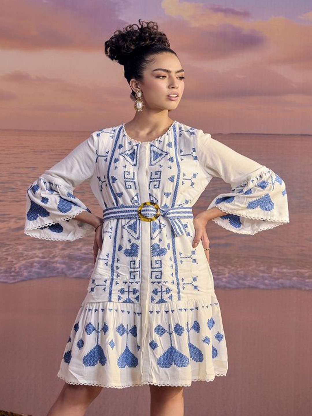 BOHO CHIC Floral Embroidered A-Line Dress