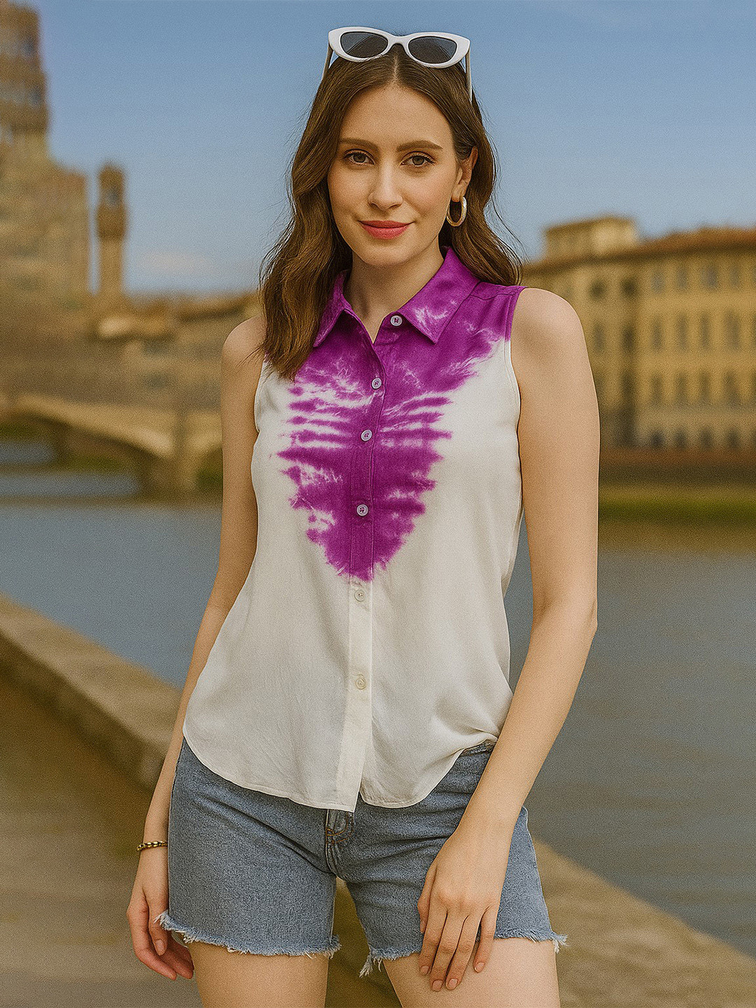DressBerry Tie and Dye Sleeveless Shirt Style Top