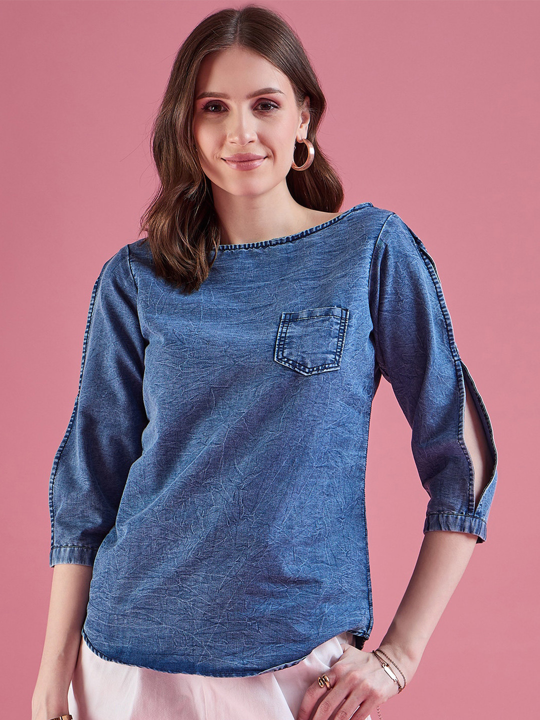 DressBerry Slit Sleeves Denim Top