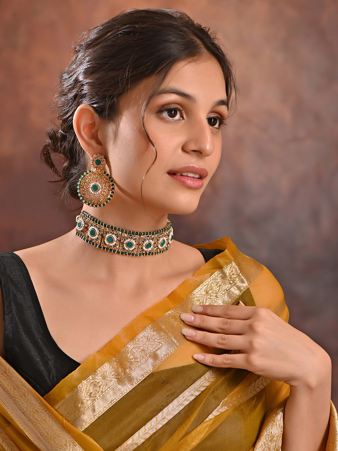 Fida Gold-Plated Artificial Stones and Beads Studded & Beaded Jewellery Set