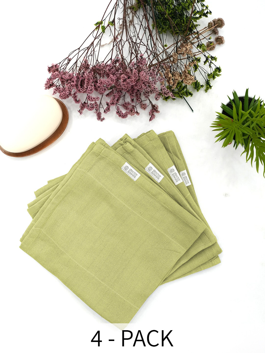 Doctor Towels Green Striped 380GSM Set of 4 Anti-Bacterial Banana Towel Set