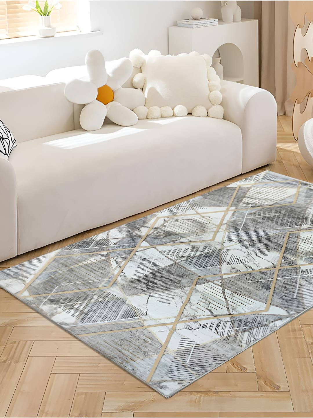 Sapana Carpet-Mats Rio Grey Printed Anti Skid Rectangle Contemporary Carpet