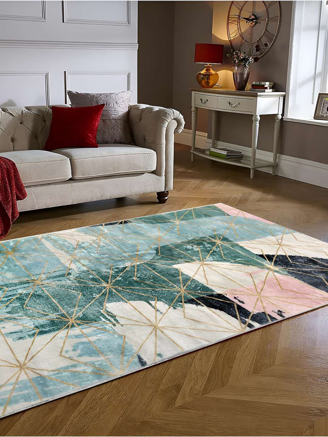 Sapana Carpet-Mats Rio Green Printed Anti Skid Rectangle Contemporary Carpet