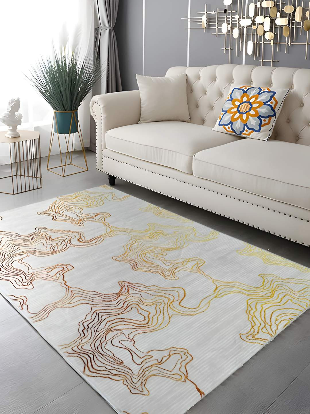 Sapana Carpet-Mats Rio Grey Abstract Printed Anti Skid Rectangle Contemporary Carpet