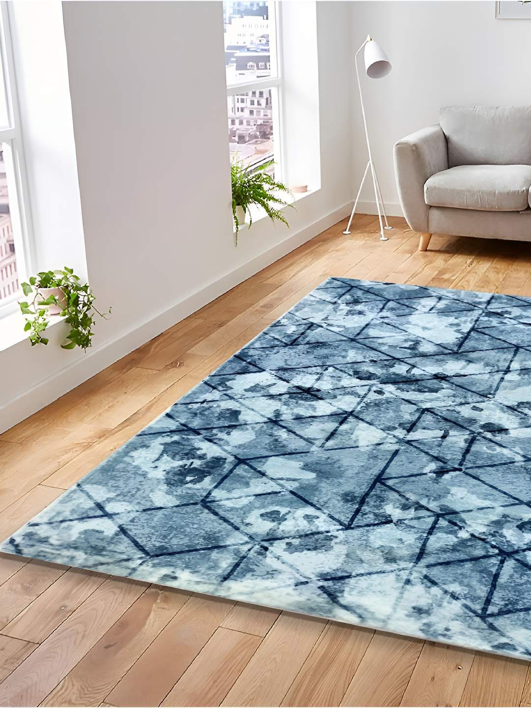 Sapana Carpet-Mats Rio Navy Blue Abstract Printed Anti Skid Rectangle Contemporary Carpet