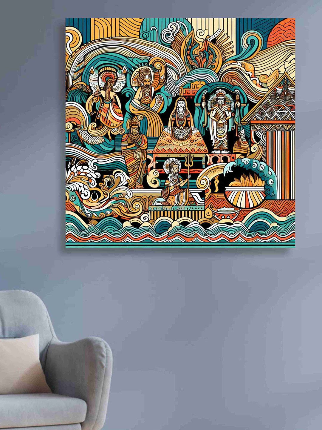 Aura Blue & Silver-Toned Abstract Paintings Wall Art