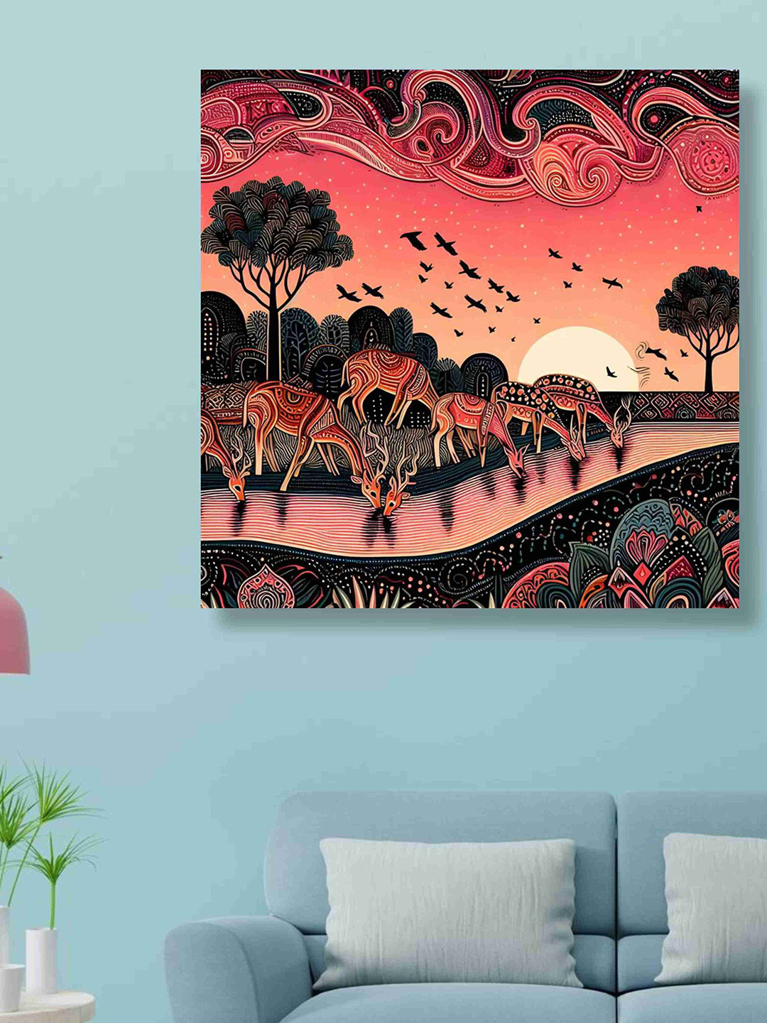 Aura Pink and Yellow Canvas Wall Painting