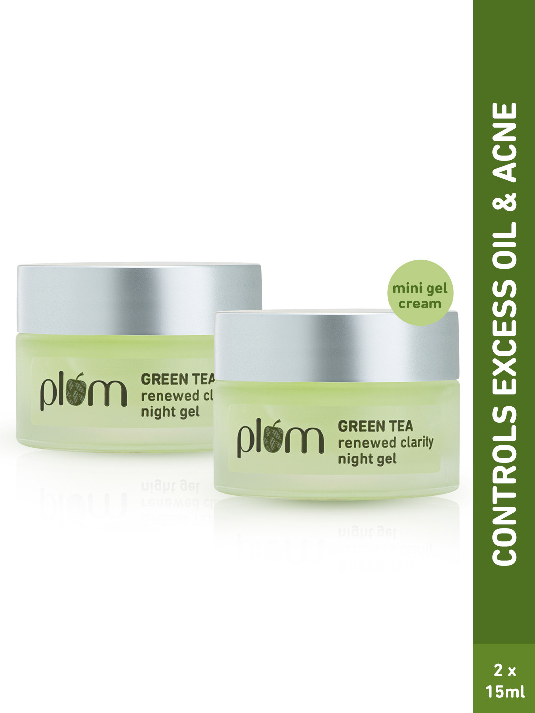 Plum 2Pcs Green Tea Night Gel Mini With Glycolic Acid For Clear Skin - 15ml each