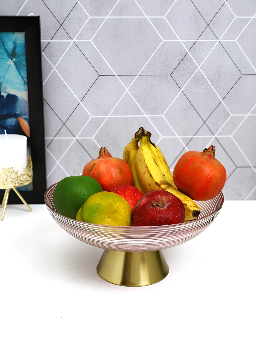 TAYHAA Pink Textured Round Fruit Bowl Platter
