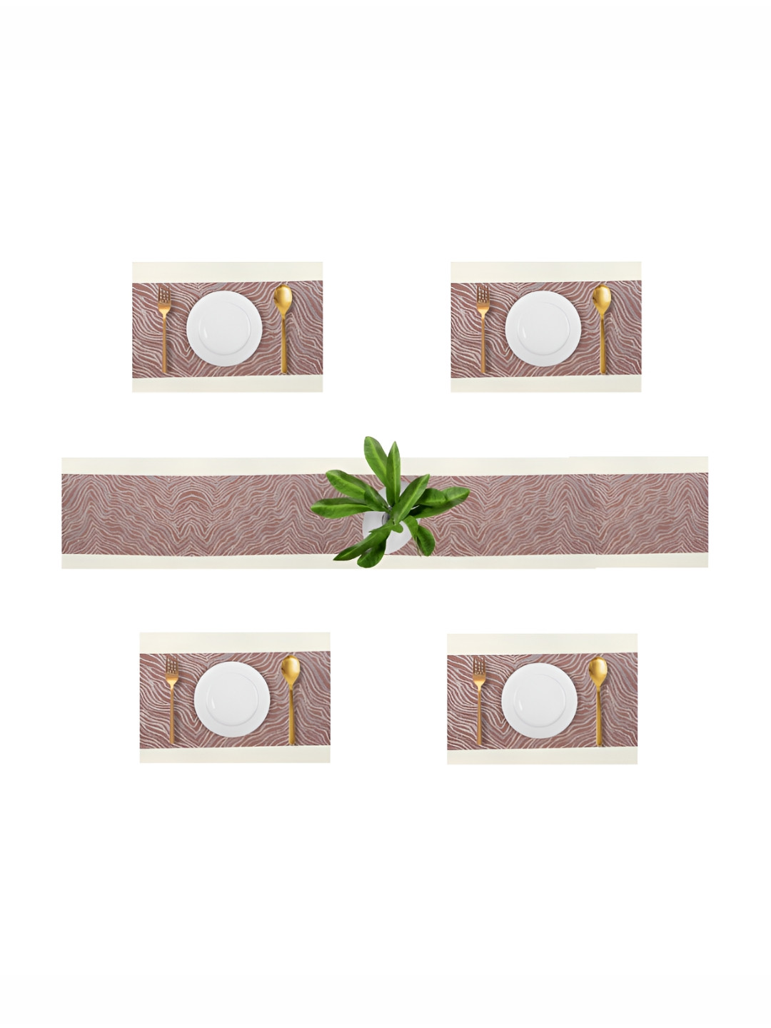 YELONA Brown 5 Pieces Self-Designed Table Placemats with Runner