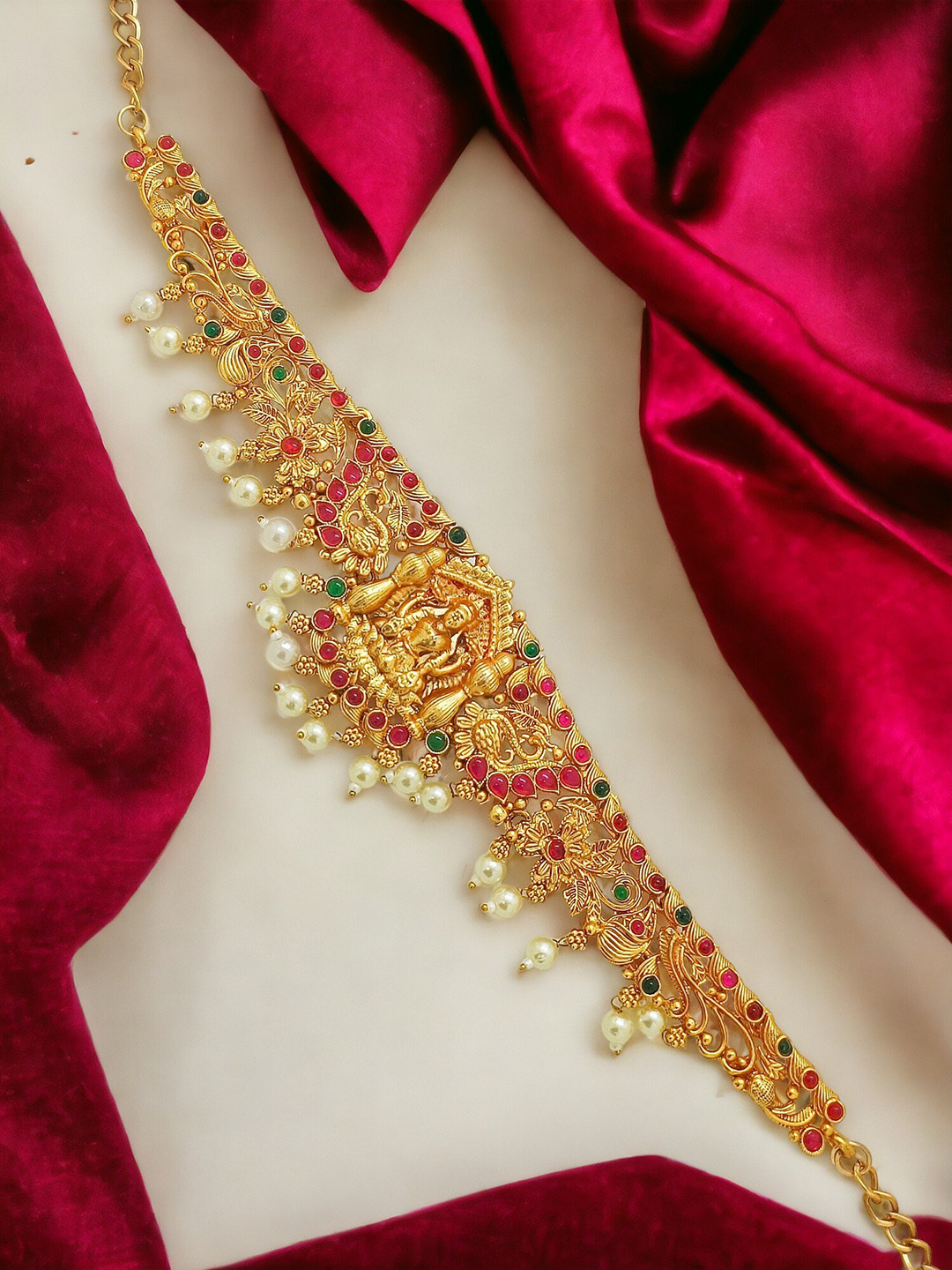 FEMMIBELLA Gold Plated Temple Laxmi Waist Chain Saree Accessories