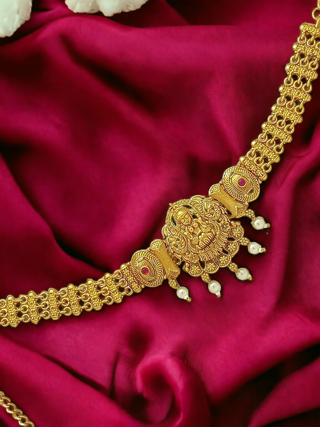 FEMMIBELLA Gold Plated Stone Studded Laxmi Waist Chain Saree Accessories