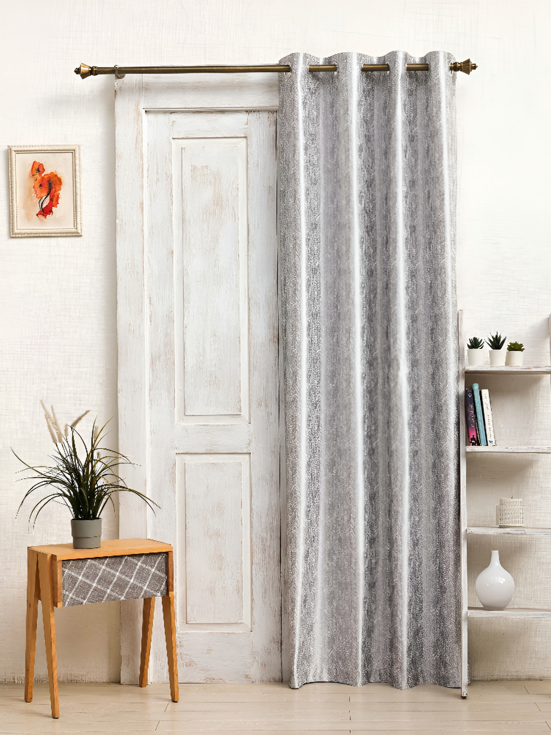 Ariana Grey & White Chevron Printed Room Darkening Door Curtain