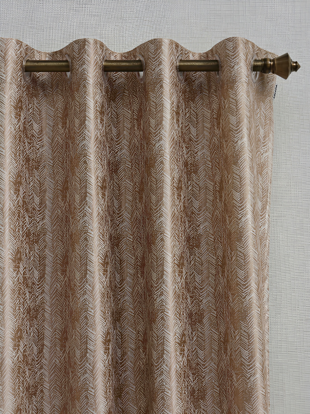 Ariana Wave Coffee Brown & White Abstract Printed Room Darkening Long Door Curtain