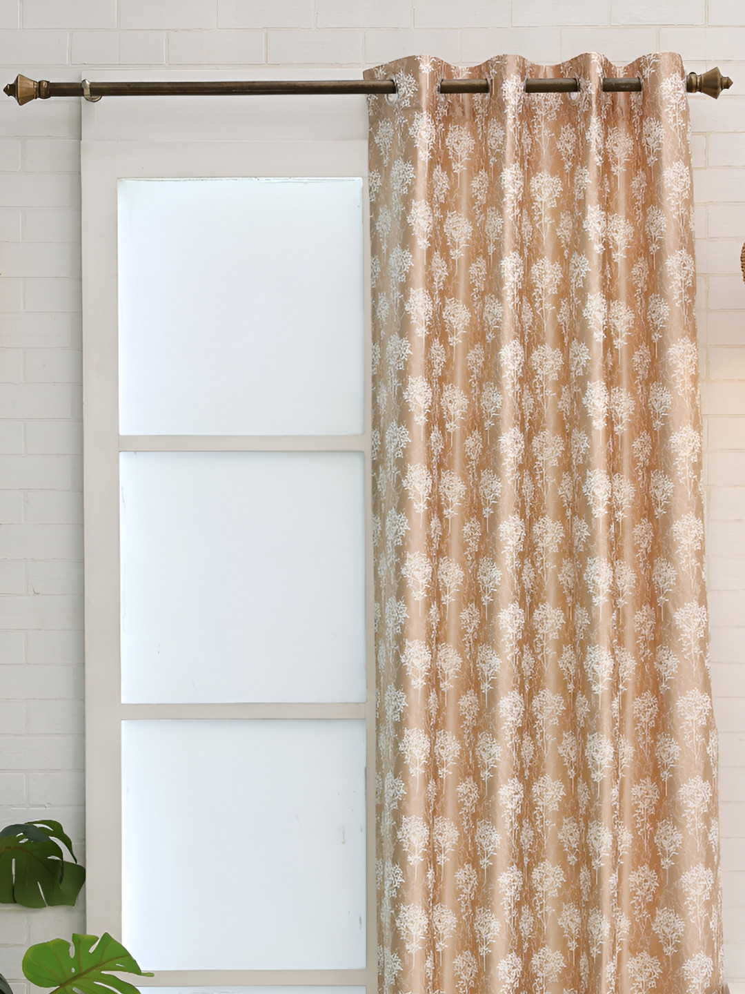 Ariana Bloom Coffee Brown & White Ethnic Motifs Room Darkening Window Curtain